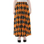 Orange Black And Grey Argyle Print Chiffon Maxi Skirt
