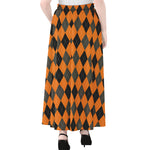 Orange Black And Grey Argyle Print Chiffon Maxi Skirt