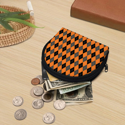 Orange Black And Grey Argyle Print Coin Purse