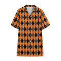 Orange Black And Grey Argyle Print Cotton Hawaiian Shirt