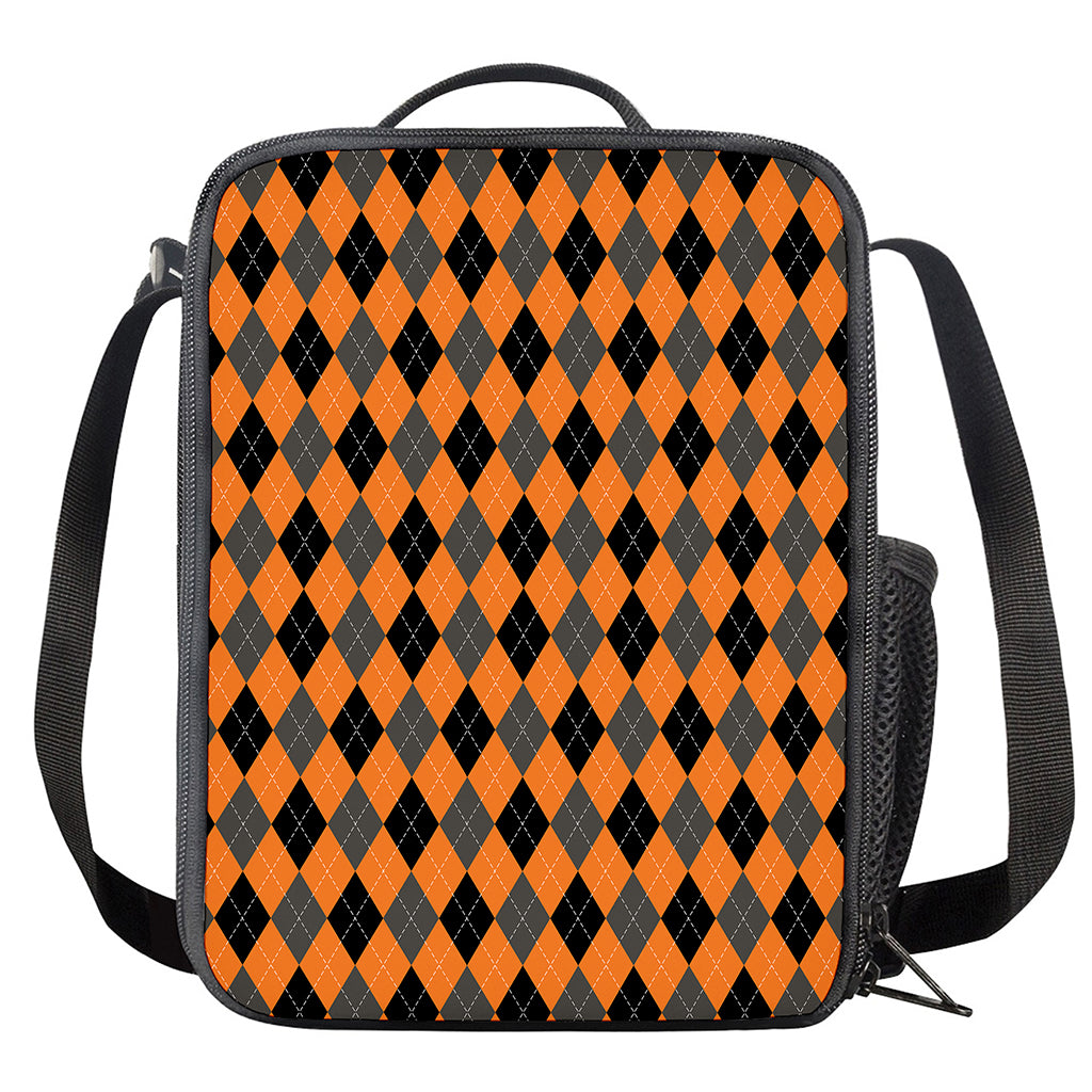 Orange Black And Grey Argyle Print Crossbody Lunch Bag