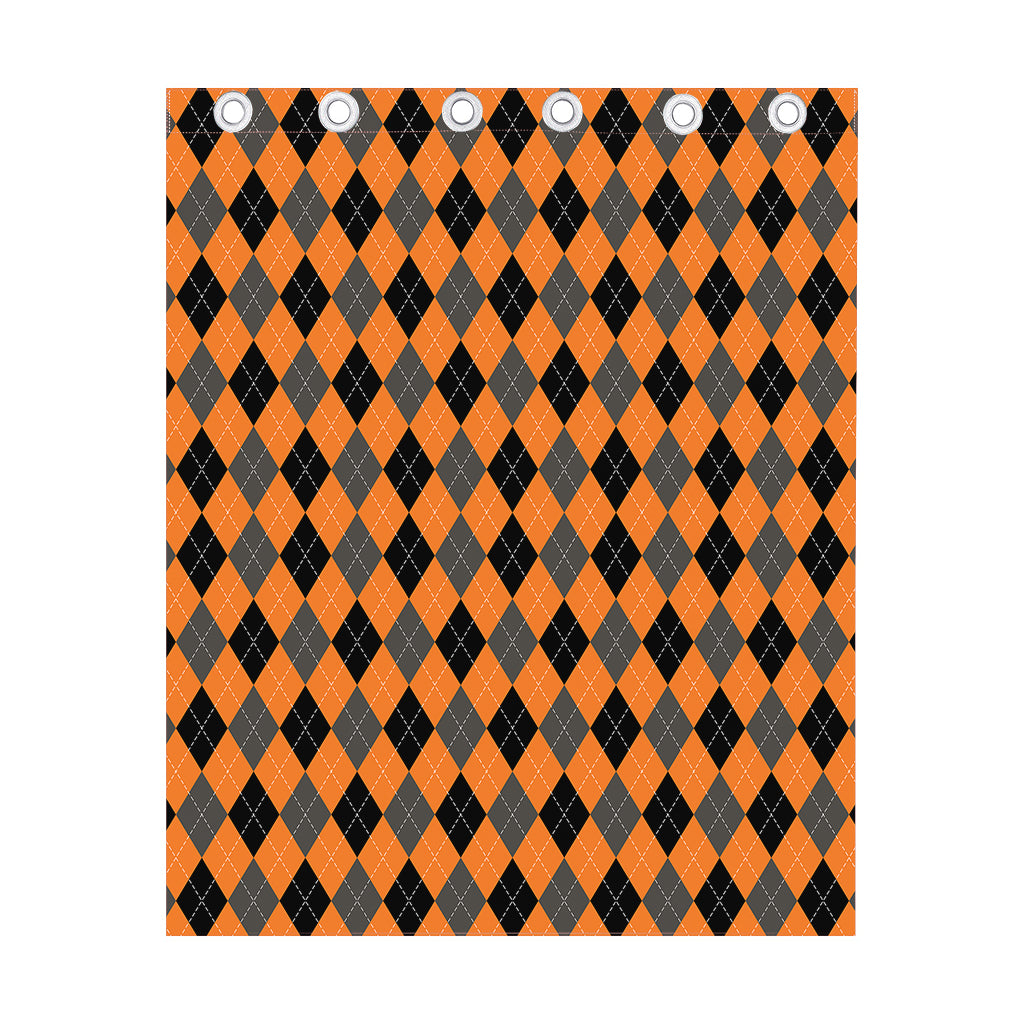 Orange Black And Grey Argyle Print Curtain