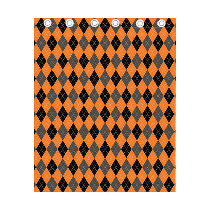 Orange Black And Grey Argyle Print Curtain