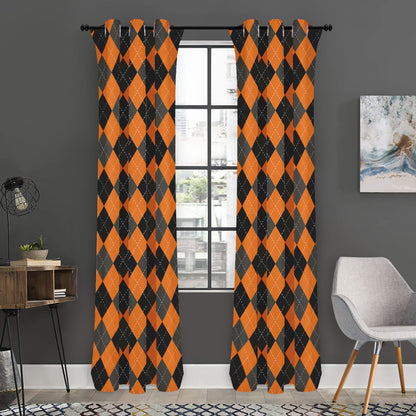 Orange Black And Grey Argyle Print Curtain