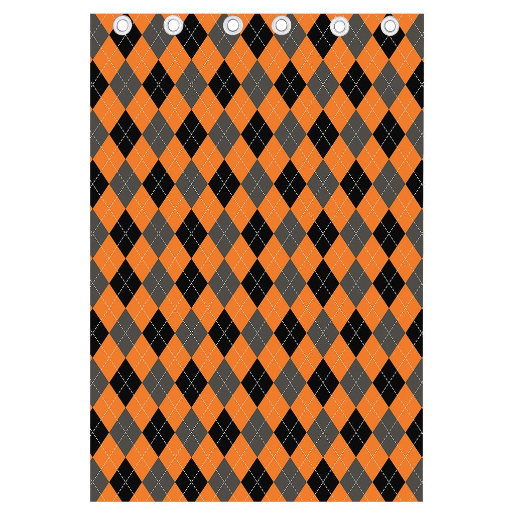 Orange Black And Grey Argyle Print Curtain