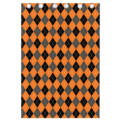 Orange Black And Grey Argyle Print Curtain