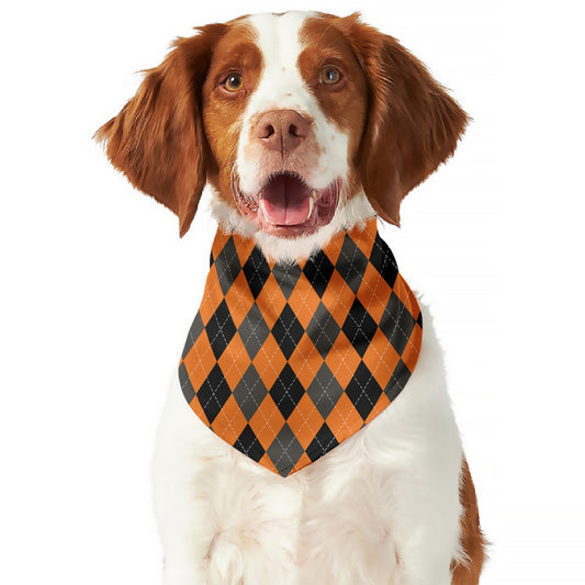 Orange Black And Grey Argyle Print Dog Bandana