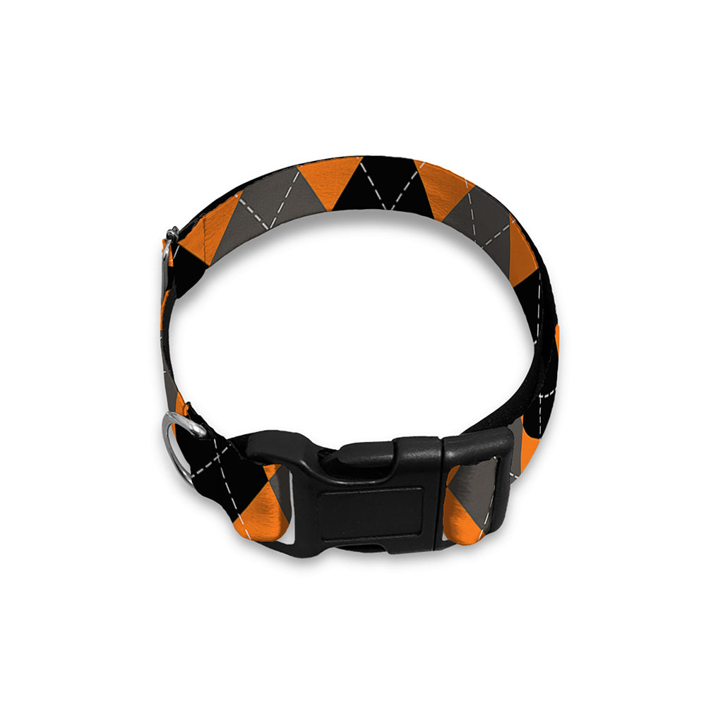 Orange Black And Grey Argyle Print Dog Collar