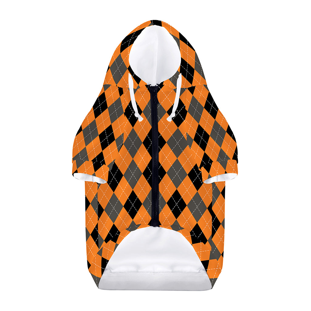 Orange Black And Grey Argyle Print Dog Zip Up Hoodie
