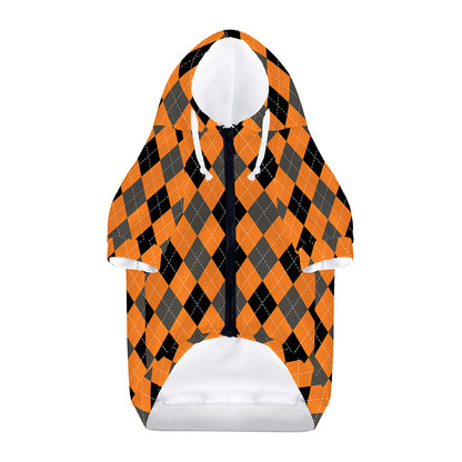 Orange Black And Grey Argyle Print Dog Zip Up Hoodie