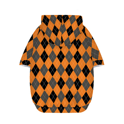 Orange Black And Grey Argyle Print Dog Zip Up Hoodie