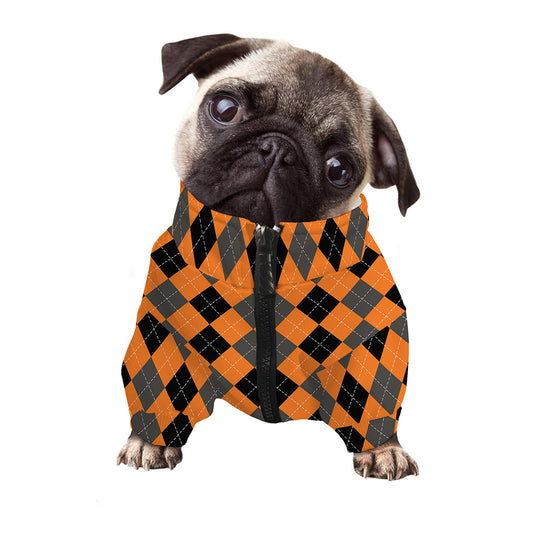 Orange Black And Grey Argyle Print Dog Zip Up Jacket