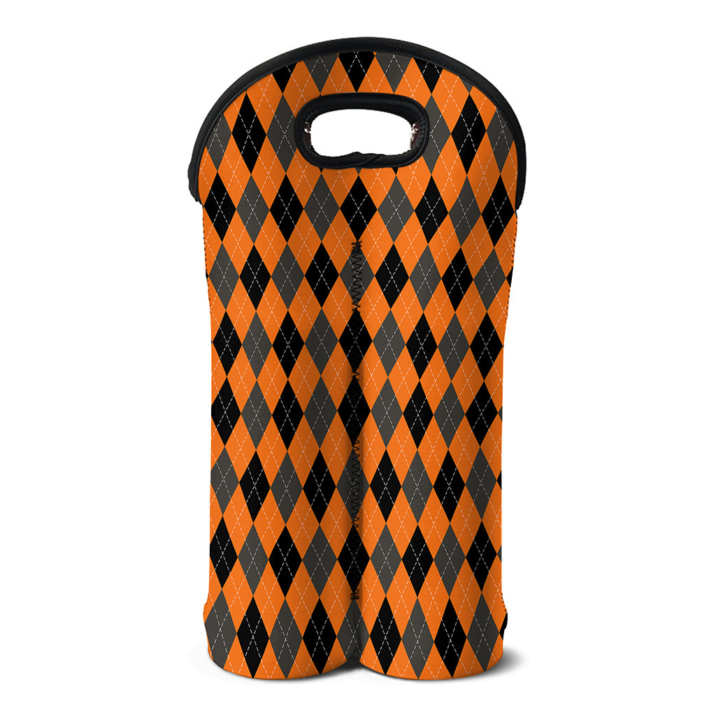 Orange Black And Grey Argyle Print Double Neoprene Wine Tote