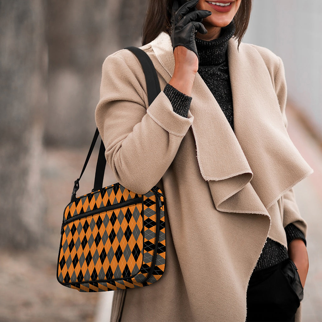 Orange Black And Grey Argyle Print Double Strap Bible Bag