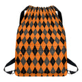 Orange Black And Grey Argyle Print Drawstring Backpack