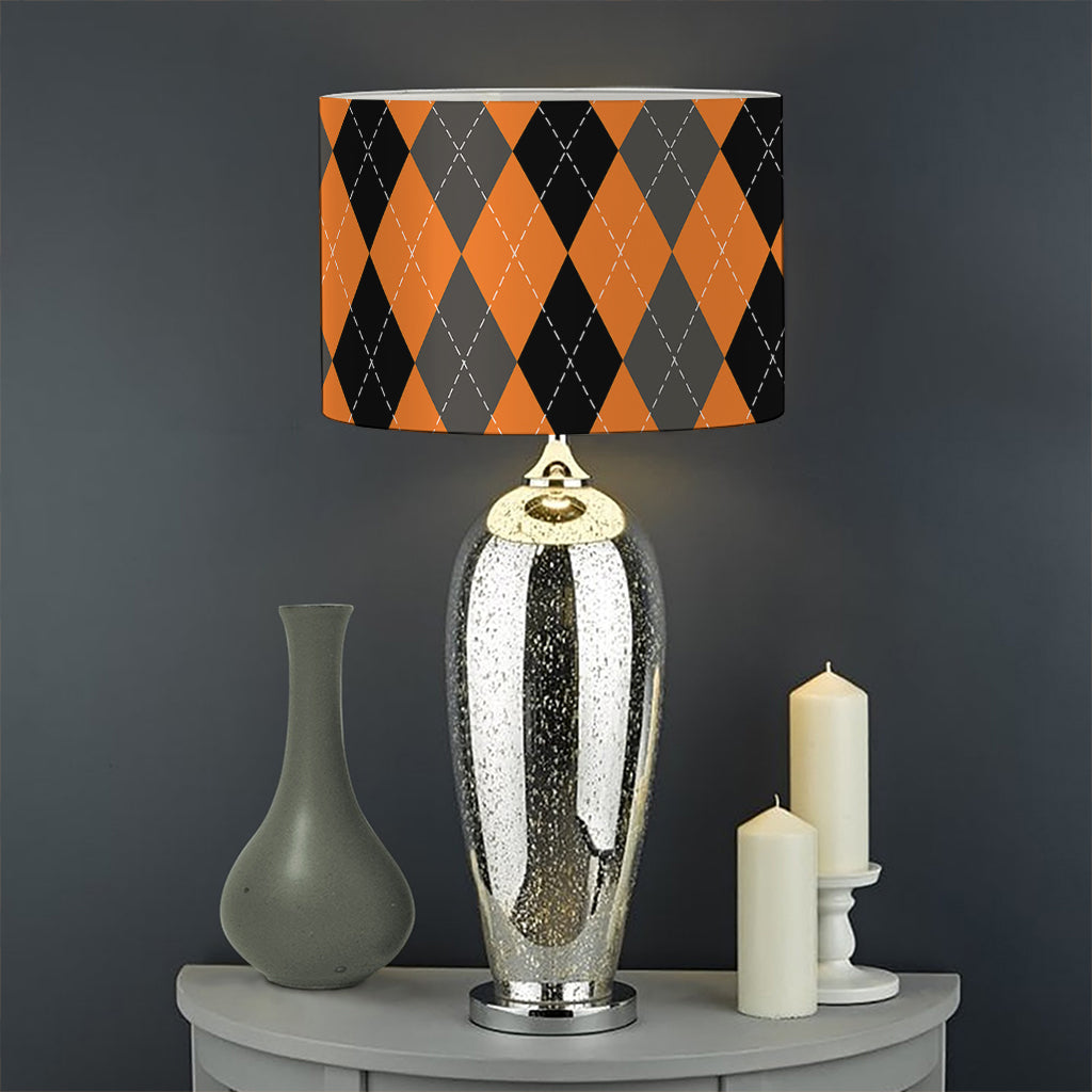 Orange Black And Grey Argyle Print Drum Lamp Shade