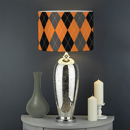 Orange Black And Grey Argyle Print Drum Lamp Shade