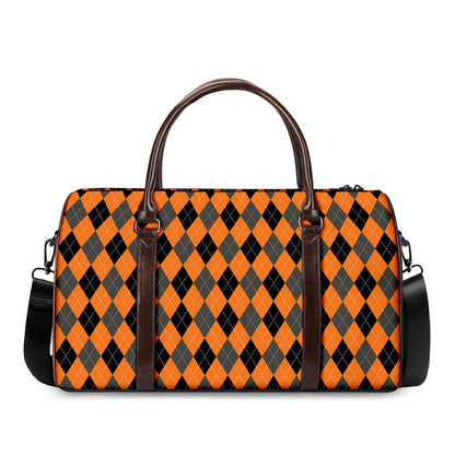 Orange Black And Grey Argyle Print Duffle Bag
