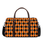 Orange Black And Grey Argyle Print Duffle Bag