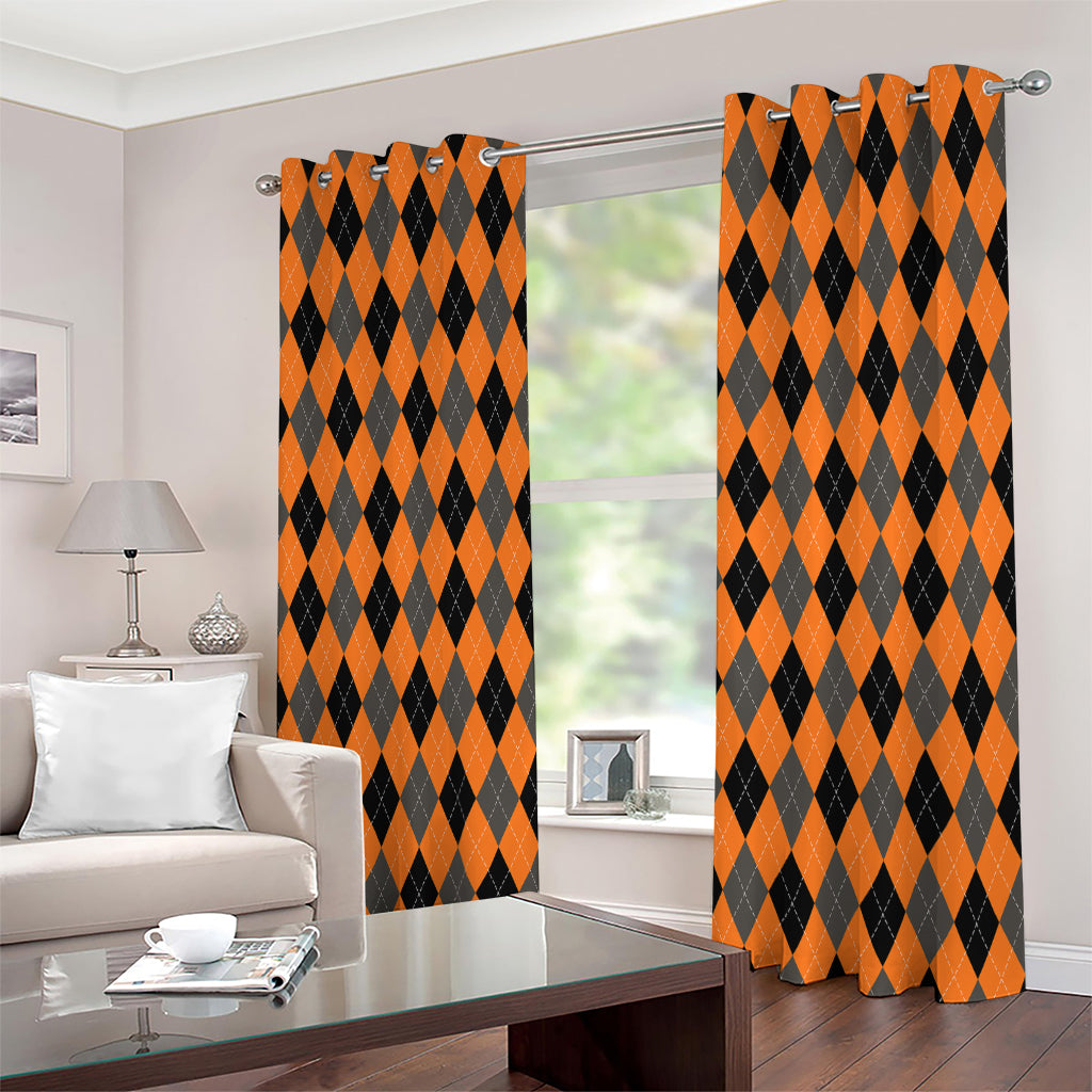 Orange Black And Grey Argyle Print Extra Wide Grommet Curtains