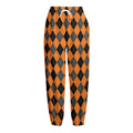 Orange Black And Grey Argyle Print Fleece Lined Knit Pants