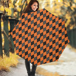 Orange Black And Grey Argyle Print Foldable Umbrella