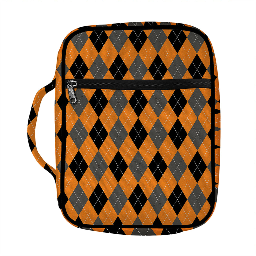 Orange Black And Grey Argyle Print Front Pocket Bible Bag