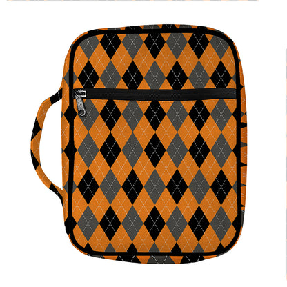 Orange Black And Grey Argyle Print Front Pocket Bible Bag