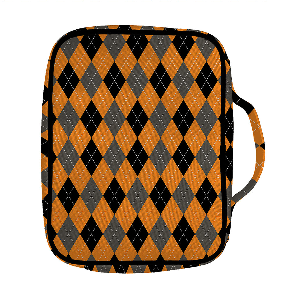 Orange Black And Grey Argyle Print Front Pocket Bible Bag