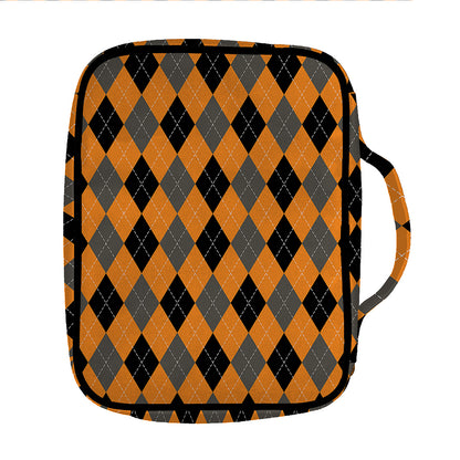 Orange Black And Grey Argyle Print Front Pocket Bible Bag