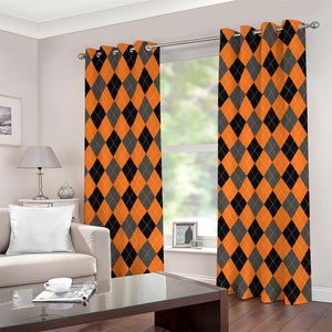 Orange Black And Grey Argyle Print Grommet Curtains