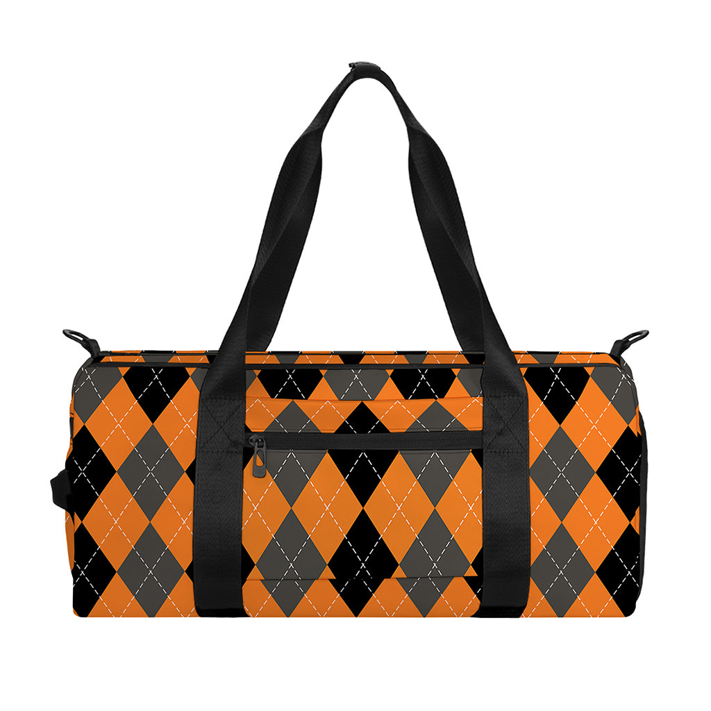 Orange Black And Grey Argyle Print Gym Bag