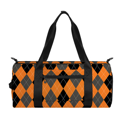 Orange Black And Grey Argyle Print Gym Bag