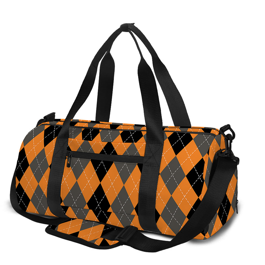 Orange Black And Grey Argyle Print Gym Bag