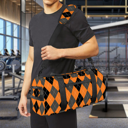 Orange Black And Grey Argyle Print Gym Bag