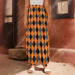 Orange Black And Grey Argyle Print Harem Pants