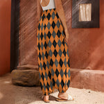 Orange Black And Grey Argyle Print Harem Pants