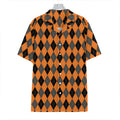 Orange Black And Grey Argyle Print Hawaiian Shirt