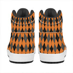Orange Black And Grey Argyle Print High Top Leather Sneakers