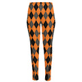 Orange Black And Grey Argyle Print High-Waisted Pocket Leggings