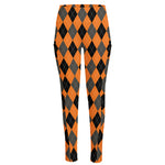 Orange Black And Grey Argyle Print High-Waisted Pocket Leggings