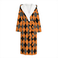 Orange Black And Grey Argyle Print Hooded Bathrobe