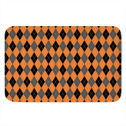 Orange Black And Grey Argyle Print Indoor Door Mat