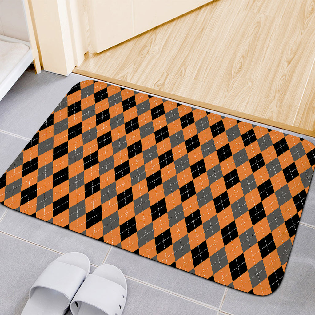 Orange Black And Grey Argyle Print Indoor Door Mat