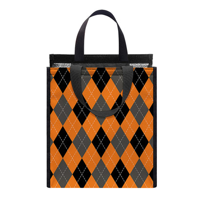 Orange Black And Grey Argyle Print Insulated Lunch Tote