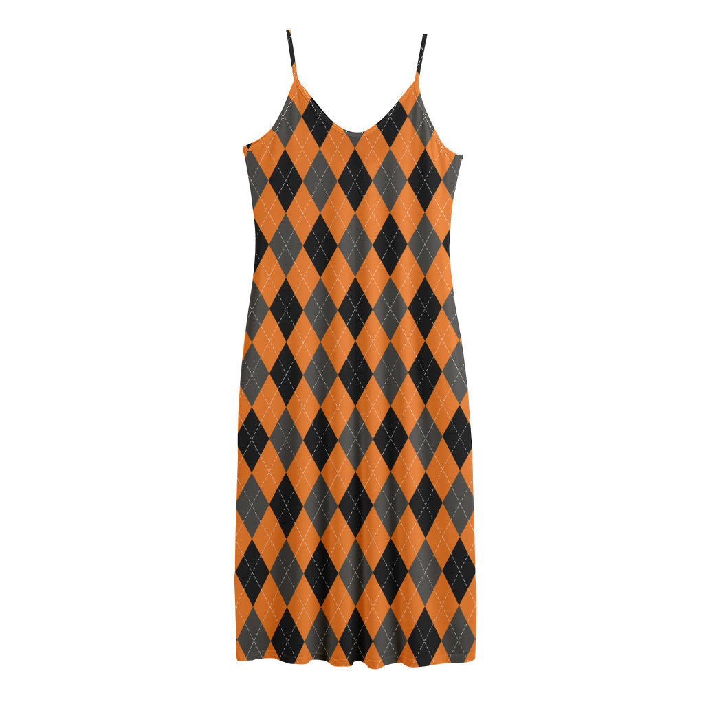 Orange Black And Grey Argyle Print Jersey Midi Cami Dress