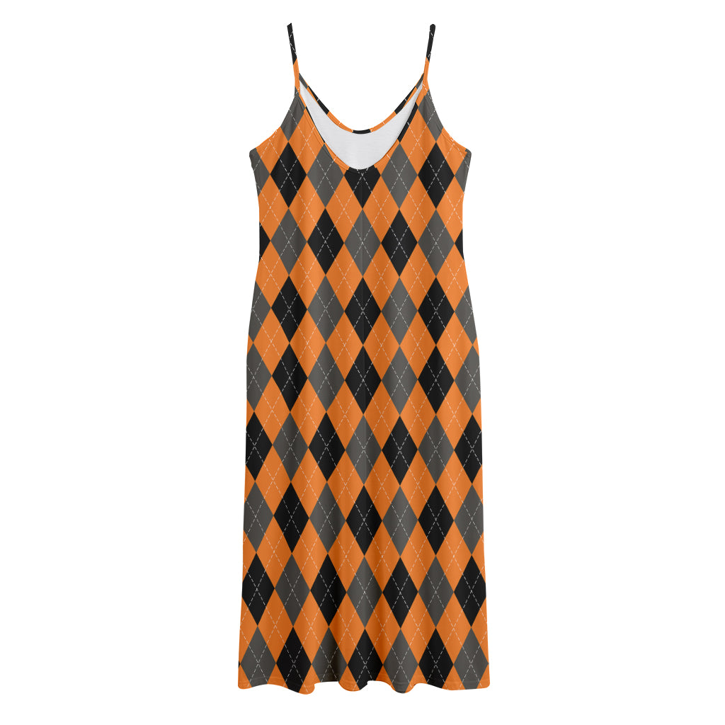 Orange Black And Grey Argyle Print Jersey Midi Cami Dress