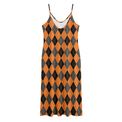 Orange Black And Grey Argyle Print Jersey Midi Cami Dress