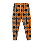 Orange Black And Grey Argyle Print Jogger Pants