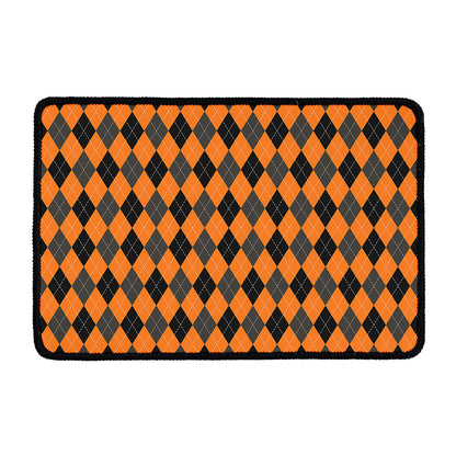 Orange Black And Grey Argyle Print Kitchen Mat